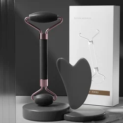 Dual Face Massager Roller & Guasha Board for Skin Care and Facial Lifting (Black with Box)
