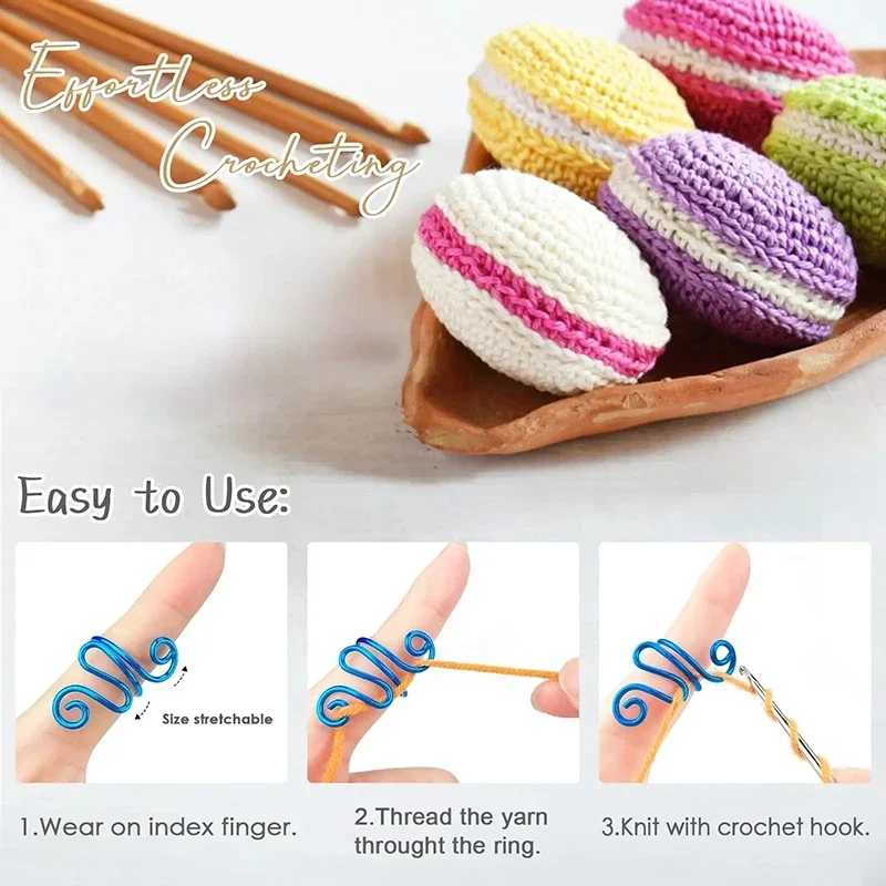 Adjustable Knitting Crochet Loop Ring Knittied Yarn Guide Hook Finger Faster Holder Thimble Crocheters Thread Ring Sewing Tools