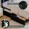 Full Size Bed Frame w LED Lights, Upholstered Bed Frame with 4 Storage Drawers,Platform Bed with Diamond Headboard and Footboard 6