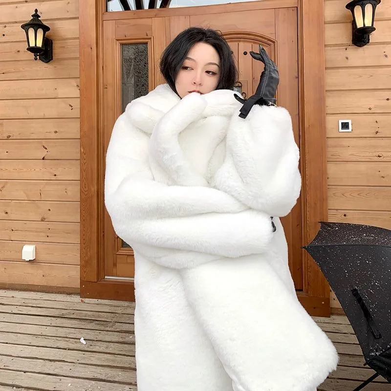 2023 Autumn Winter New Thicken Mid-length Loose Suit Collar Environmental Protection Simple Warm Imitation Mink Fur Coat Women imitate mink velvet jacket women mid length autumn winter new korean version of the thin thick imitation gold mink woolen coat