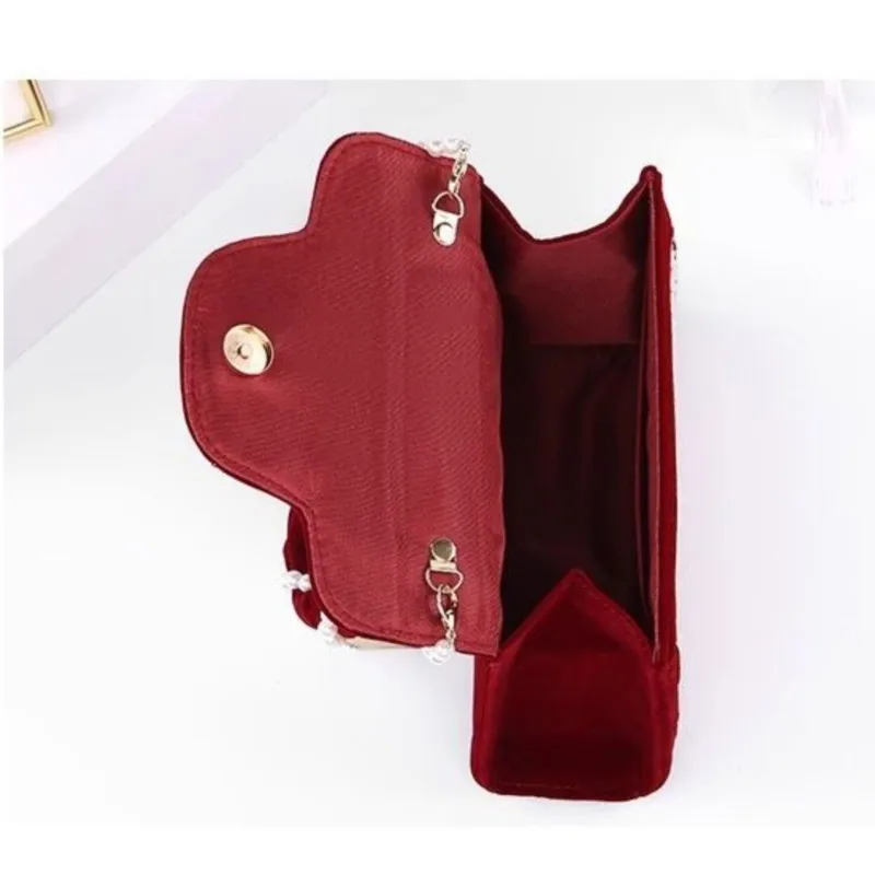 JIAERDI Vintage Red Velvet Handbag Purse Women Wedding Pearl Handle Square Messenger Bag Female Casual Crossbody Bags 2025 New