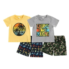 

Summer Boys 2Pcs Cotton Outfit Sets Short Sleeve Letter/Tree Print T-shirt Camouflage/Cartoon Print Shorts Children's Clothing