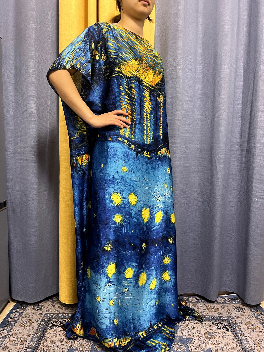 Muslim Abayas For Women 2023 Silk fabric Oil Printing Pattern Summer Soft Loose Femme Robe African Nigeria Dress With Headscarf