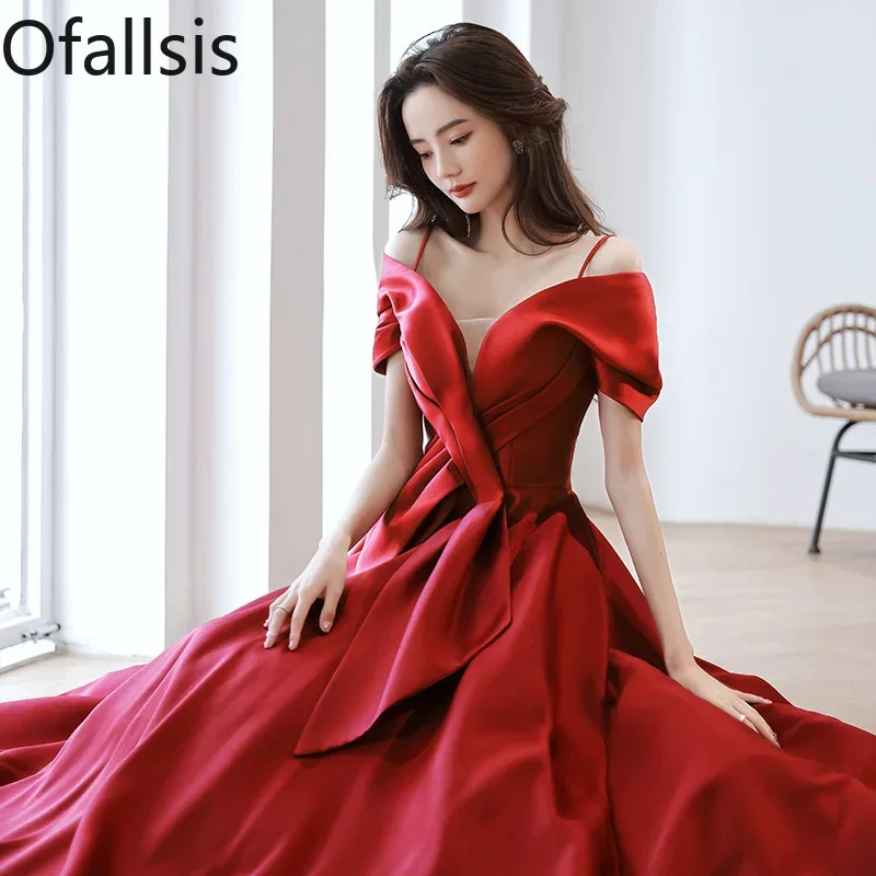 

Ofallsis Toast Bride One Shoulder Wedding Dress Engagement 2023 Summer New Light Luxury High End Satin Women's Party Dresses