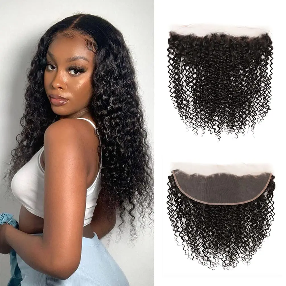 Curly Frontal Closure 13x4 Ear to Ear Transparent Lace Frontal Kinky Curly Brazilian Virgin Human Hair Pre Plucked