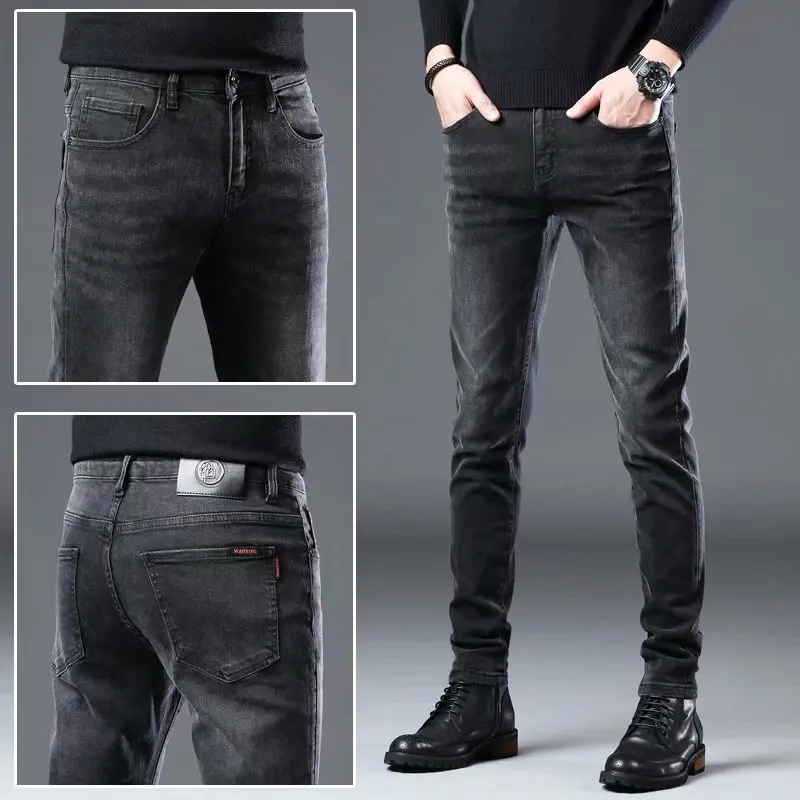 

2022 Spring Black Jeans Spring and Autumn Slim Fit Small Feet High-end Fashion Elastic Men's Leisure Pants Skinny Jeans Men