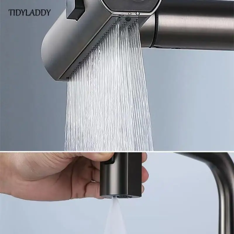 Multifunctional Pull-Out Waterfall Kitchen Faucets Rotatable Kitchen Sink Water Tap with Digital Display Kitchen Accessorie