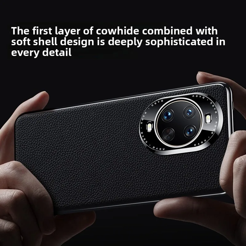 Premium Genuine Leather Plating Lichee Pattern Shockproof Hard Case Cover