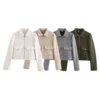 Women's Double Pocket Zipper Collar Jacket Outerwear A1924076 Cross-Border Fashion Autumn Style Full Sleeve Regular Type