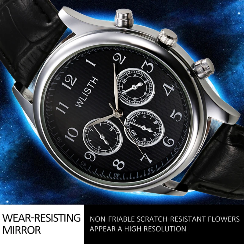 New Watch for Men Fashion Leather Strap Week Calendar Digital Dial Waterproof Luminous Thin Case Men's Wristwatches Reloj Hombre