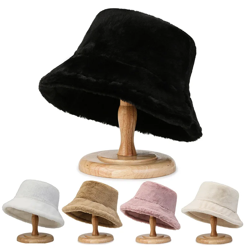 New Women Warm Thick Bucket Hats Cool Panama Lady Autumn Winter Outdoor Solid Color Fisherman Cap Hat For Women