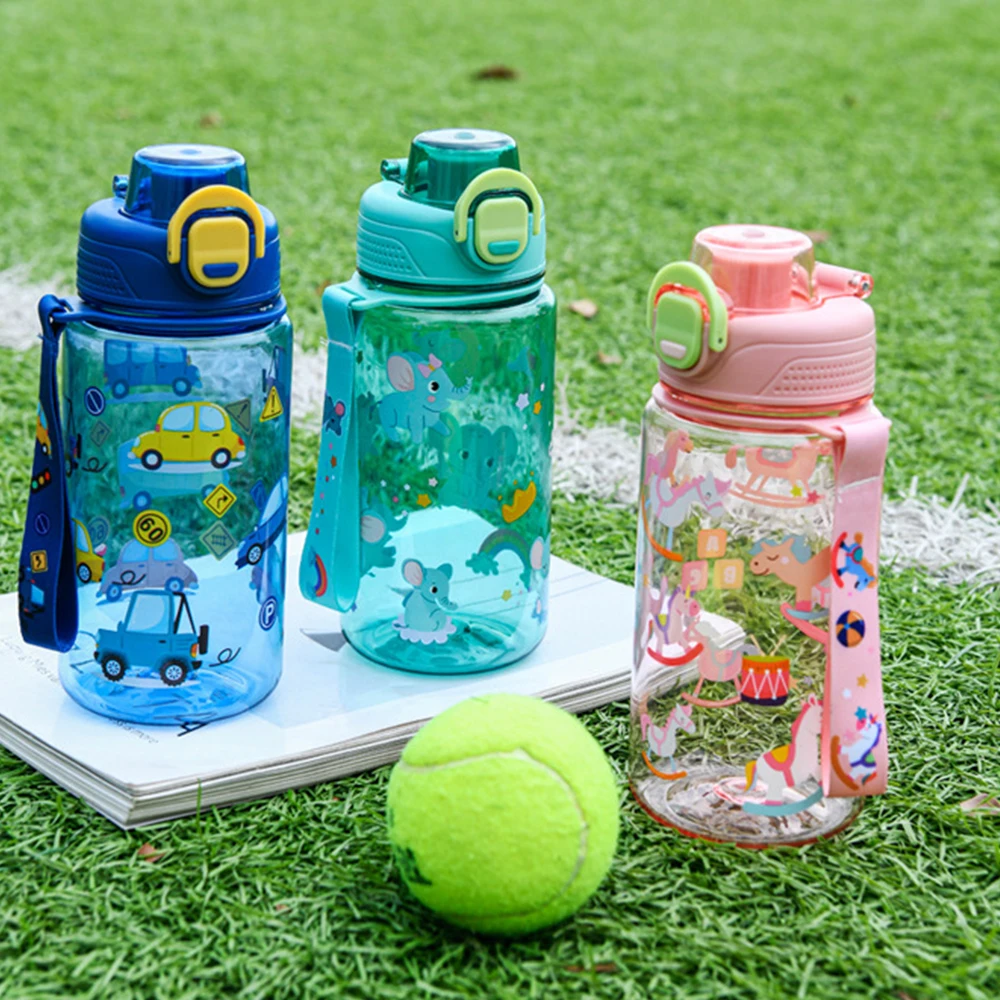 Water bottle 600ML children's cartoon animal plastic straw cups for girls boys for school