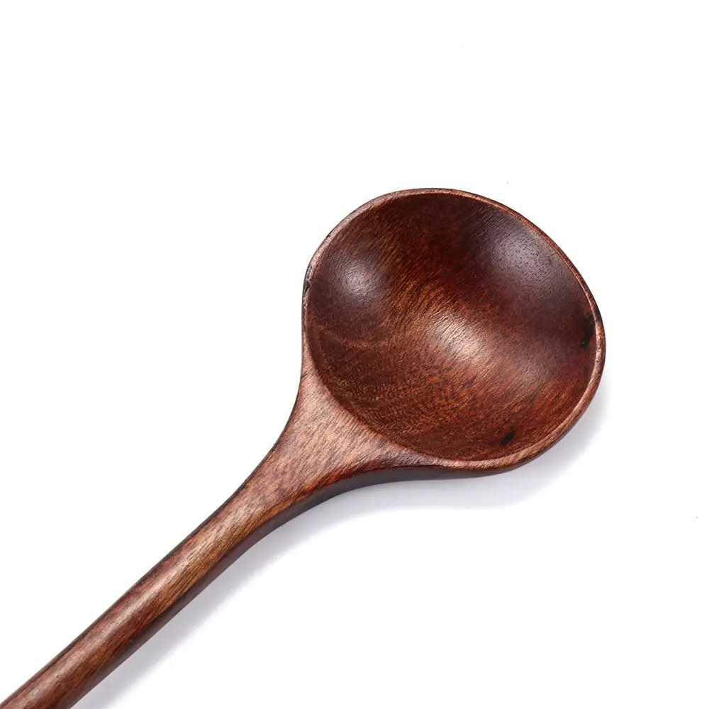 Natural Wooden Long Handle Spoon Soup Scoops Dessert Porridge Tea Coffee Wood Spoons Tableware Kitchen Supplies Household