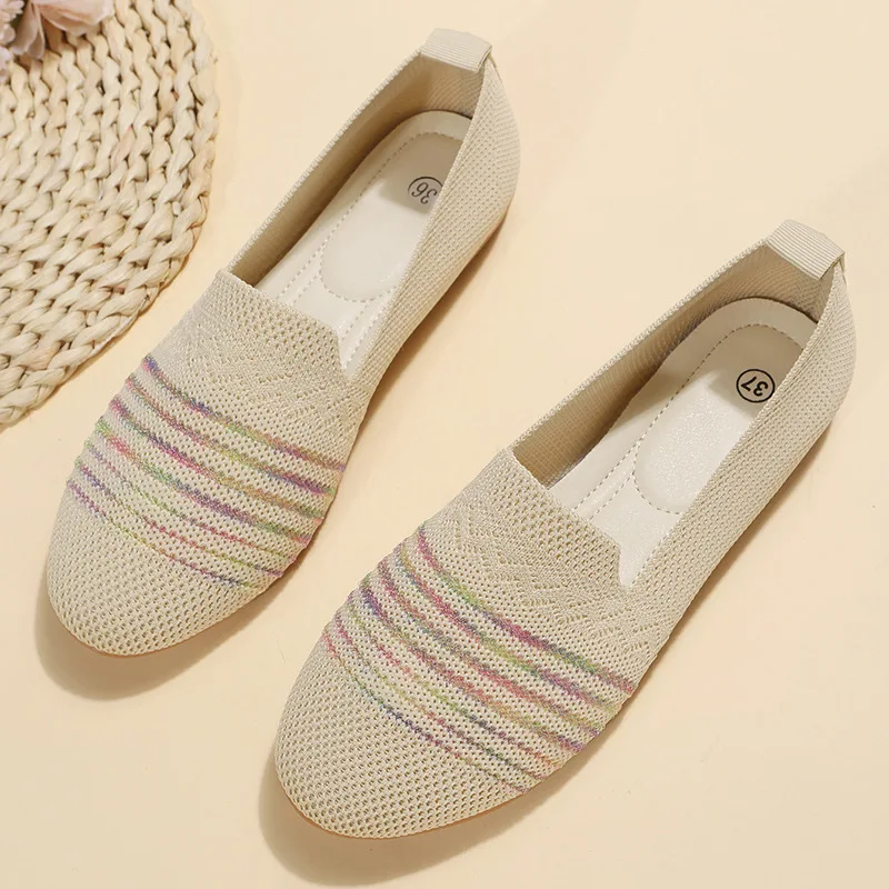 Women Slip on Flat Breathable Knitted Sneakers Women Spring Comfort Soft Sole Casual Shoes Woman Plus Size Slip on Walking Shoes 5