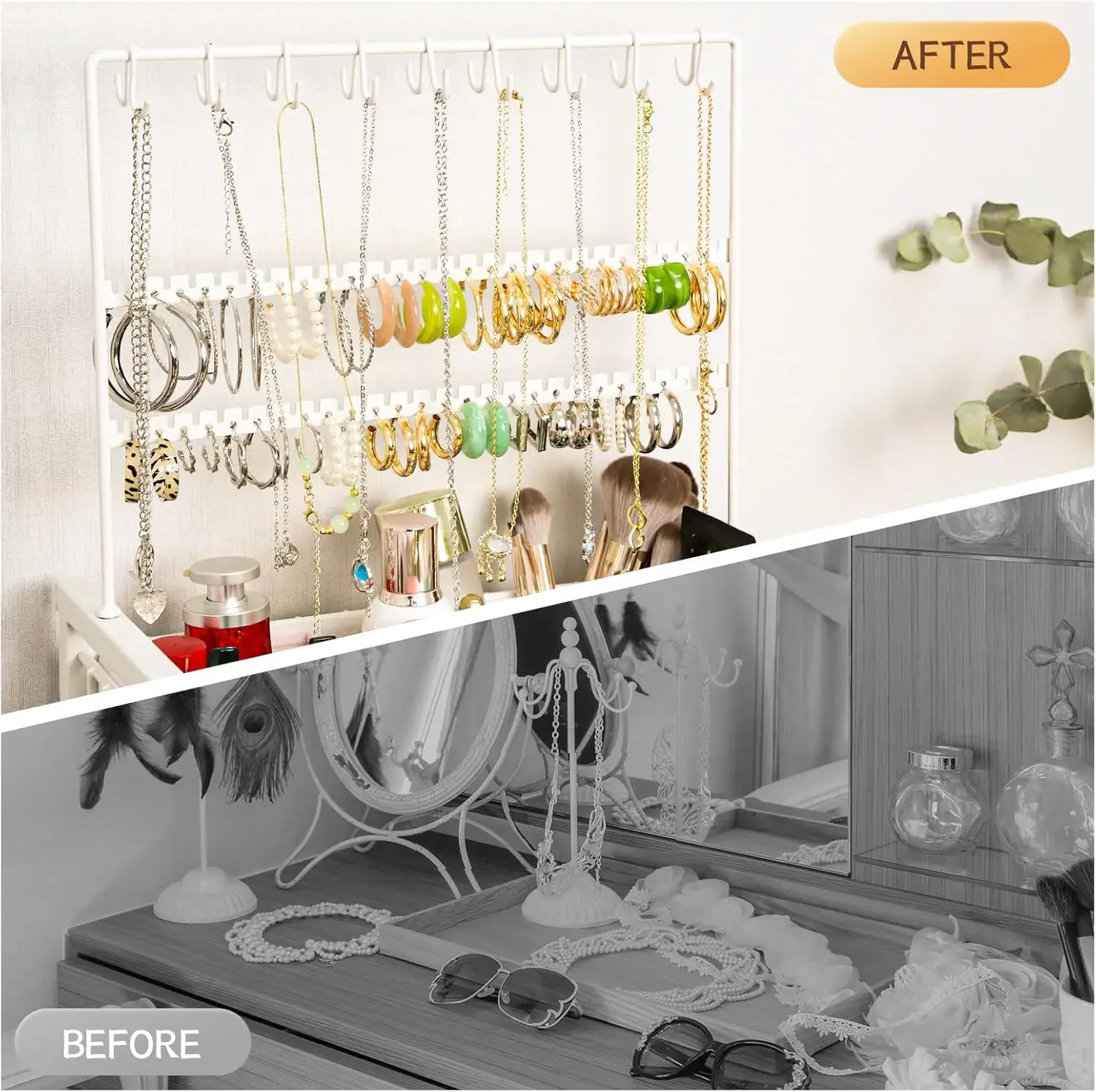 Makeup Organizer, Floor Skincare Cosmetics Organizer with Drawers, Jewelry Organizers and Storage for Earring Necklace 6