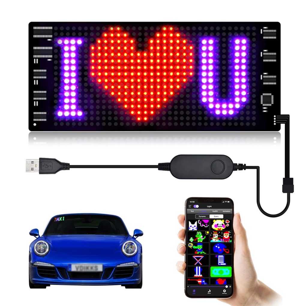 LED Car Sign Sign Programmable LED Car Animation Message Scrolling APP Control 12*68cm
