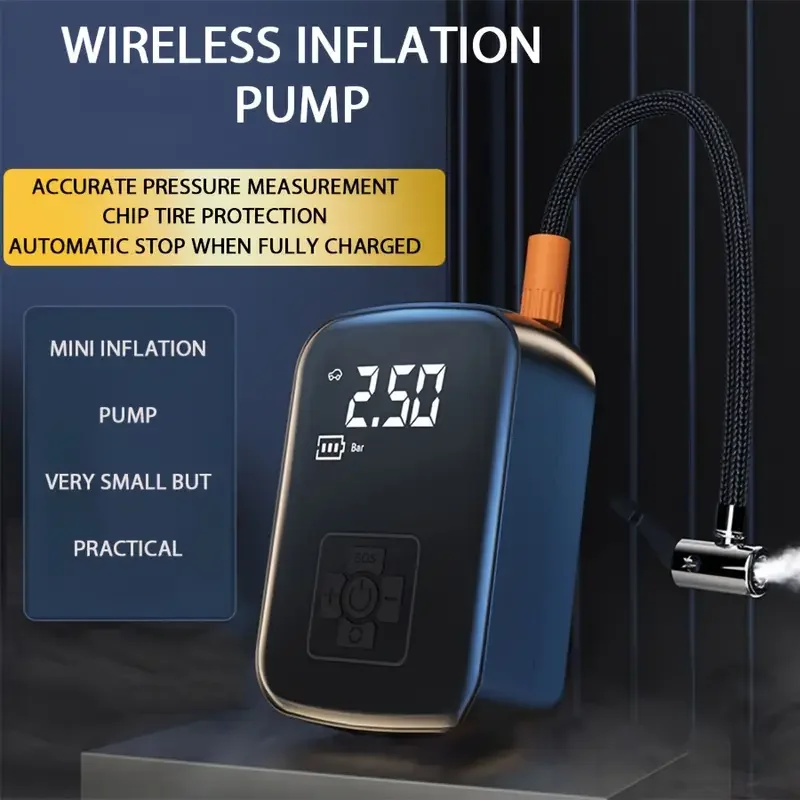 PRO Wireless Car Tire Inflator - Digital Display Air Compressor for Motorcycle/Bicycle, Portable Emergency Pump with LED Light