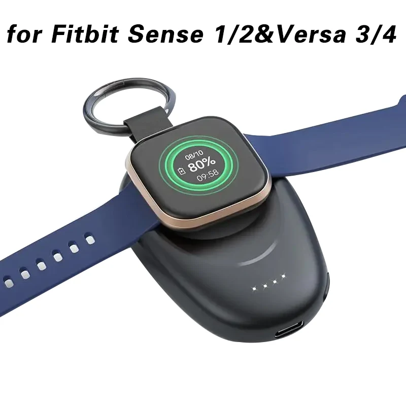 휴대용 보조배터리 충전 스마트 워치 충전기 도크, 여행용 키체인, Fitbit Sense 2 및 Versa 3 4 용 마그네틱 충전기, 1400mAh