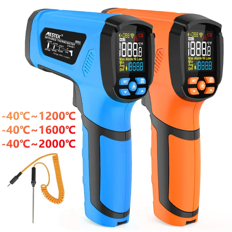 

Non-contact Thermometer -40°C~1600°C with K-type Probe Laser Pyrometer Adjust Emissivity Color Screen High Temperature Meter