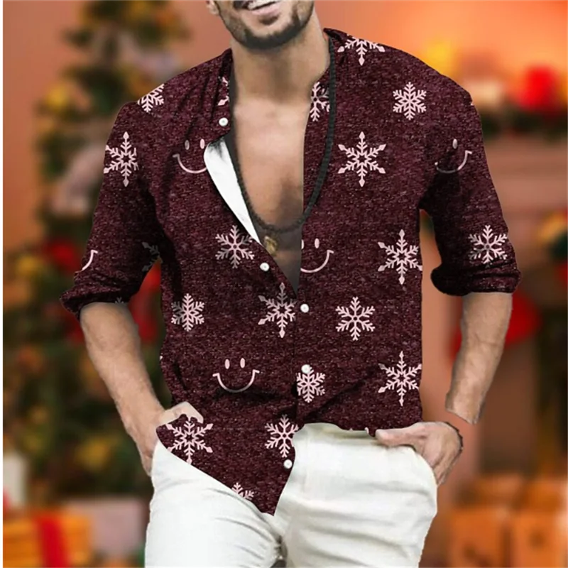 

New List Men's Christmas Snowflake Social Party Shirt 3D Printing Christmas Pattern Original Shirt Oversized 6XL Christmas Gift