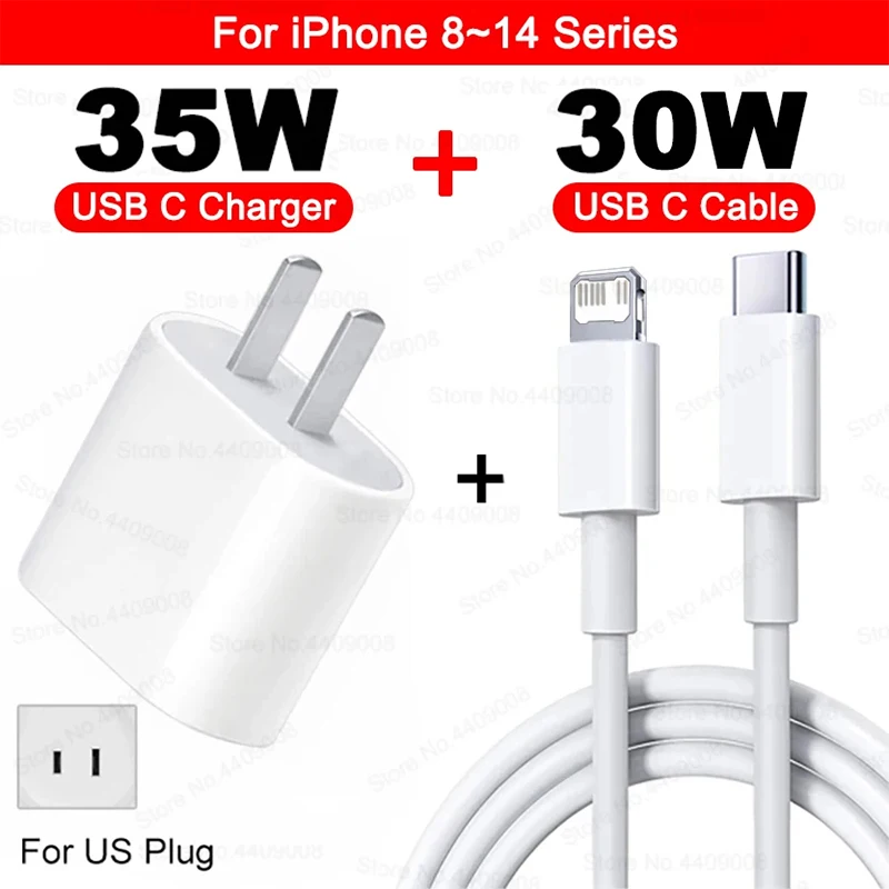 PD 35W USB-C Fast Charging Adapter with Type-C Cable - Premium Phone Charger Accessory
