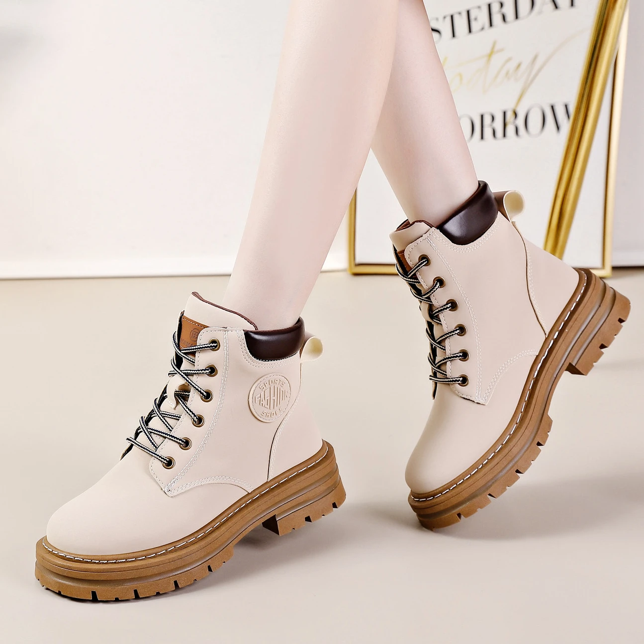 

New Autumn Early Winter Ankle Boots Women Block Heel Motorcycle Boots Lady Fashion Keep Warm Non Slip Comfort Shoes Botas Mujer