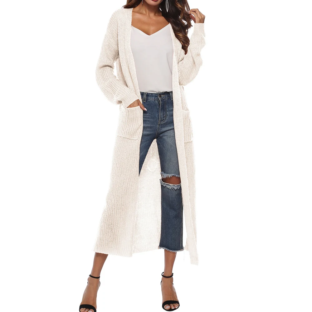 Women Knitted Trench Coats Autumn Winter Long Sleeve