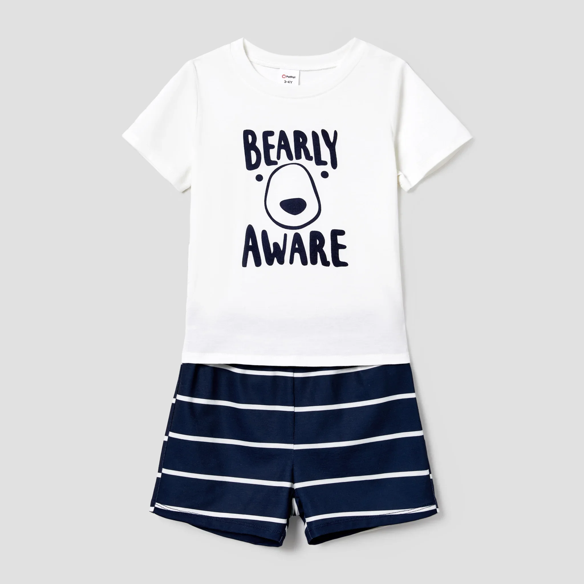 PatPat Family Matching 'BEARLY AWAKE' with Bear Face Stripe Pajamas (Flame Resistant) Suitable for Summer Season 3