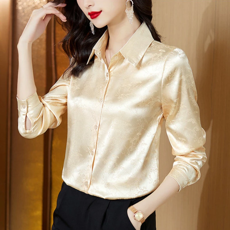 

Long Sleeve Shirt Office Ladies Chic Buttons Women Blouses Solid Tops High-end Luxury Designer Clothing 블라우스 Shirts