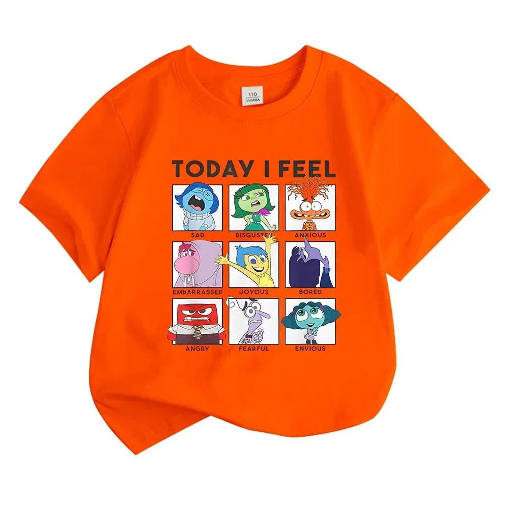 Today I Feel Inside Out 2 T-Shirts Kids Full of Emotions Mental Health Cotton Short Sleeve for Boys/Girls Cartoon Anime Tees 3
