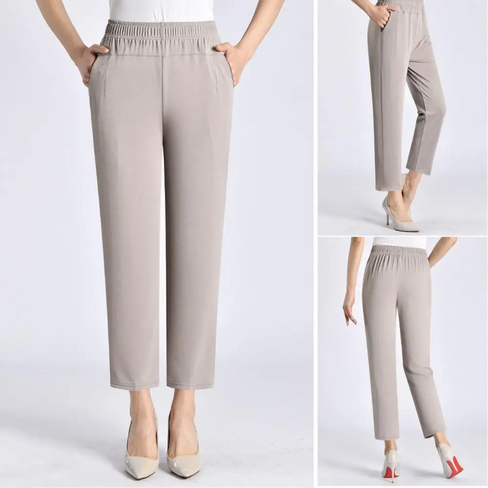 Women Trousers Stylish Women's High Waist Elastic Pants with Reinforced Pockets for Streetwear Summer Comfort for Ladies gk women s casual slim fit elastic waist cropped pants soft comfort daily office ladies solid tapered leggings pencil trousers