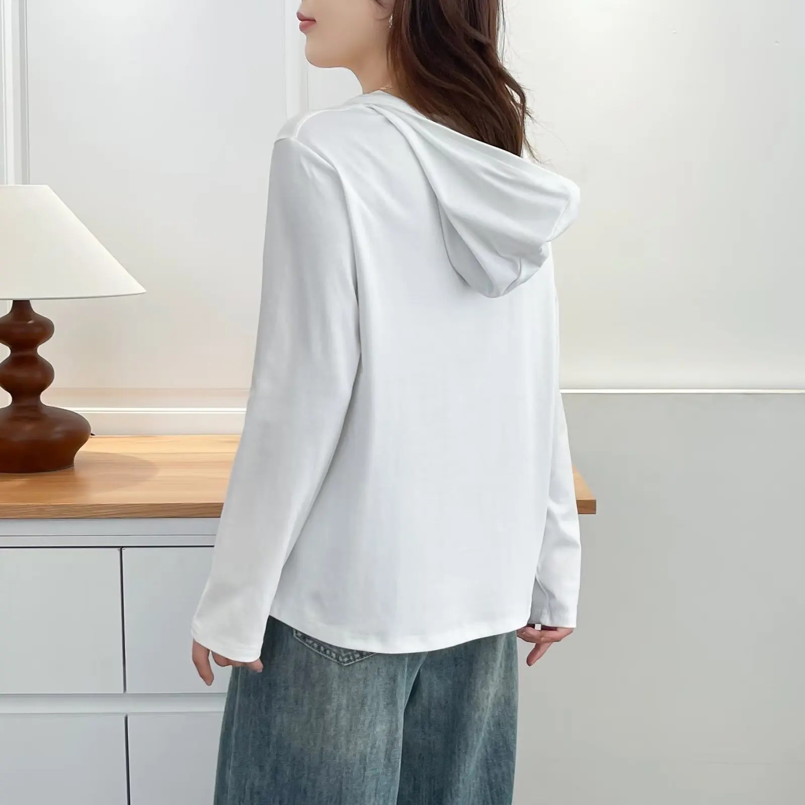 Fashion Plus Size Women's T-Shirt New Style Autumn Hooded Zipper half-collar Long Sleeve Hoodie Top 8822