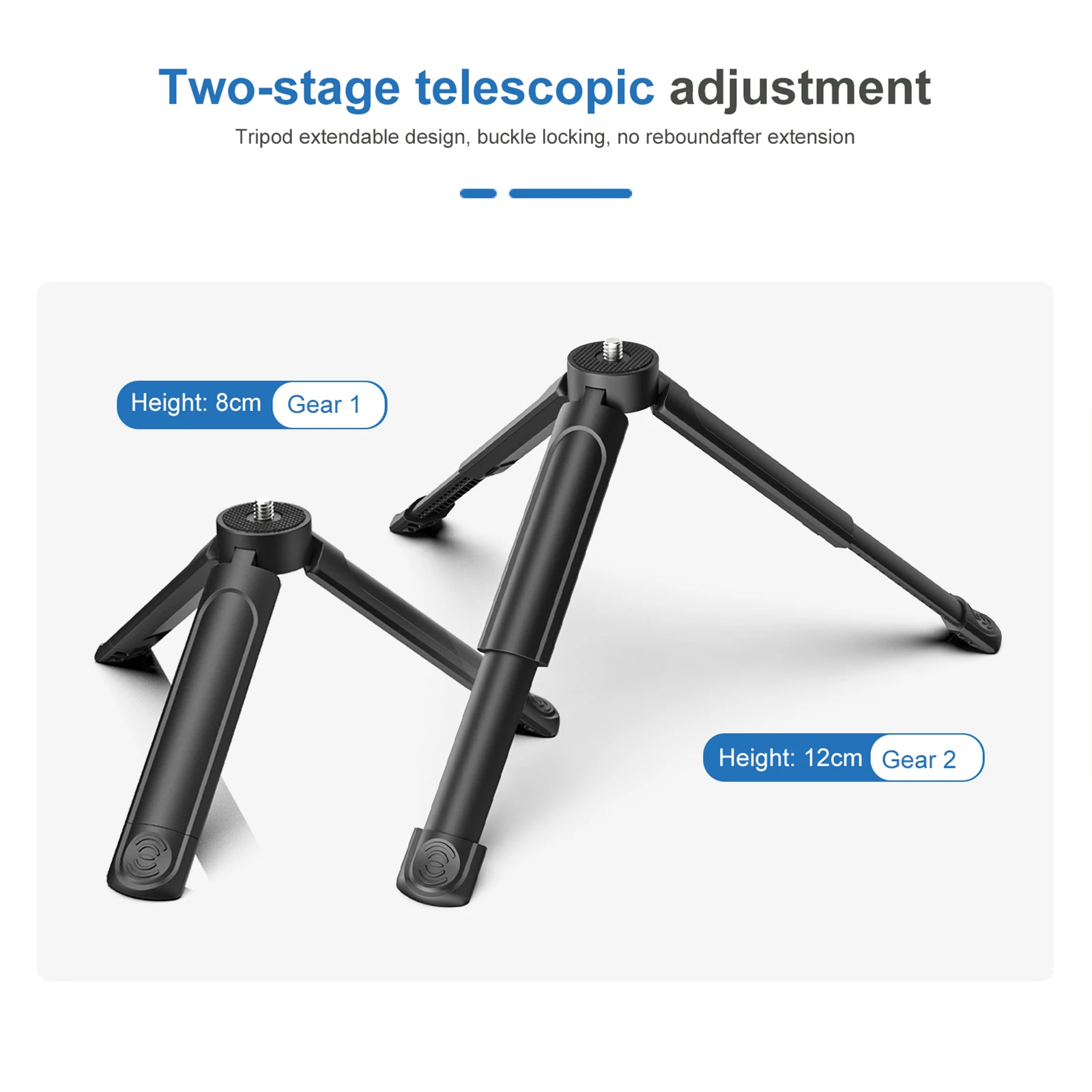 Treppiede da Tavolo Portatile con Lunghezza Regolabile a 2 Livelli, Vite da 1/4 di Pollice, Mini Treppiede Compatto per Fotocamera e Telefono - immagine 4