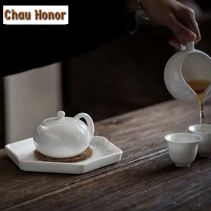 Handmade Dehua White Porcelain Teapot Small Xishi Pot Household Tea Maker Kettle with Infuser Drinkware Accessories Ornaments