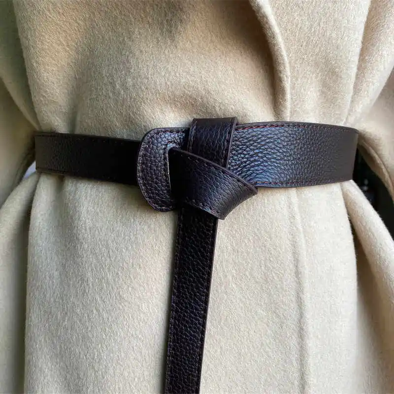 Women's wide version of the new Korean 1pcstro student dress coat with waist-cinching decorative leather belt Fashion waist belt