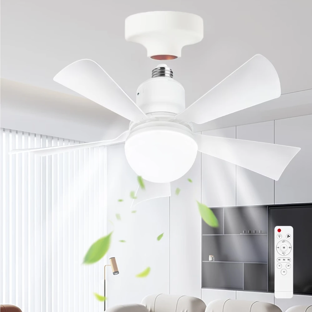 LED 천장 선풍기 조명 E27, 리모컨 포함, 3가지 색상 조절 가능, 거실, 침실, 주방, 서재, 가정용으로 적합