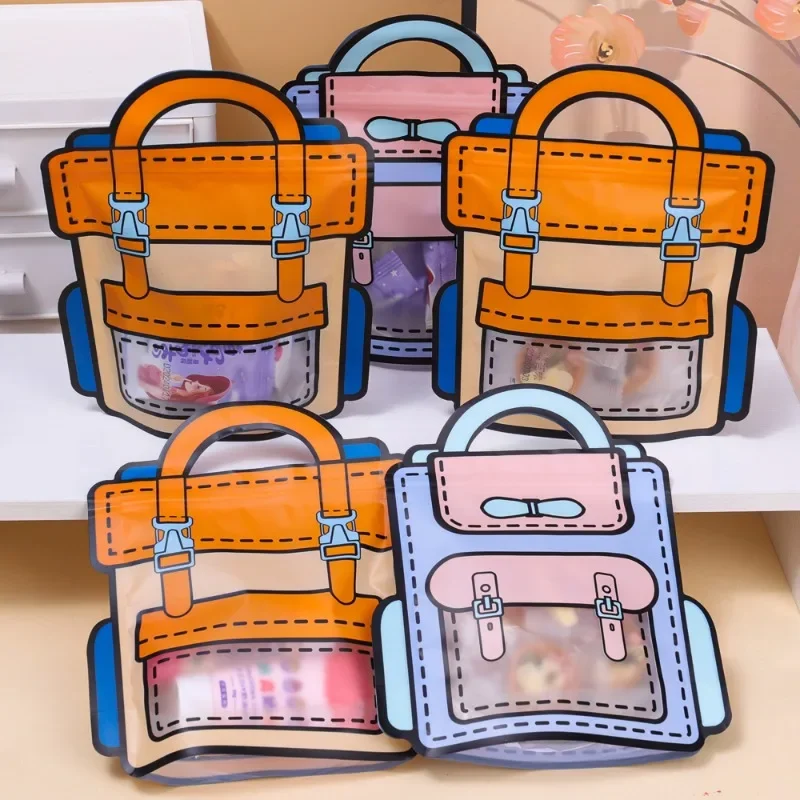 Sealed Bags Cartoon Schoolbag Shape Candy Snack Plastic Packaging Self-lock Zipper 20/5PCS party gift bags