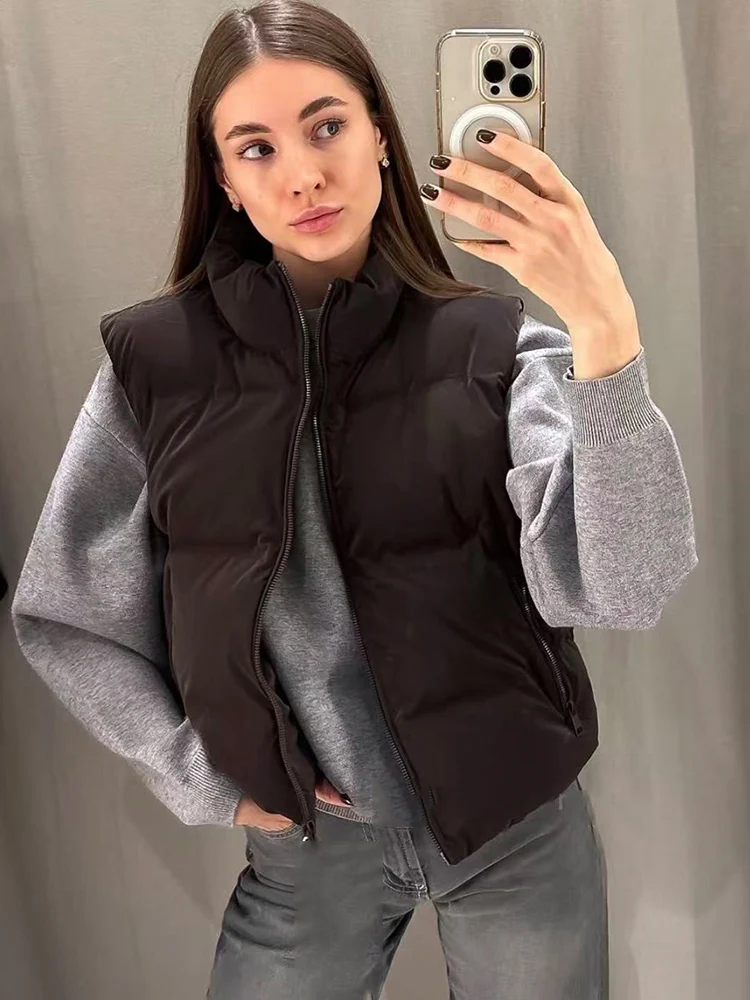 Women Jacket Vest Autumn Winter Warm Cotton  Sleeveless Simple Casual Vest Coat Fashion Solid Color Female Street Tank Top