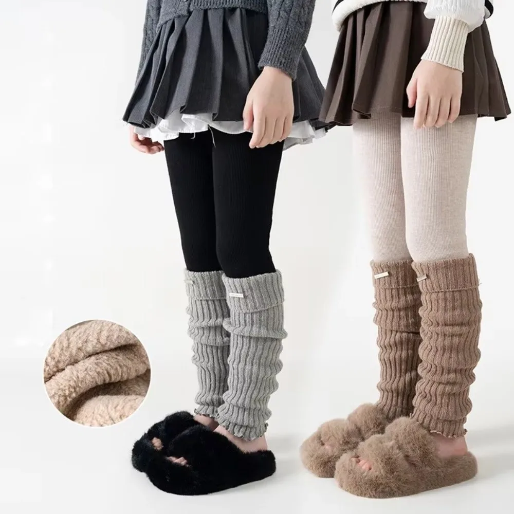 Autumn Winter Girls' Knitted Leggings Thick Warm Pantyhose Pile Socks Fashion Patchwork Mid-Calf Stackable Tights For Toddler