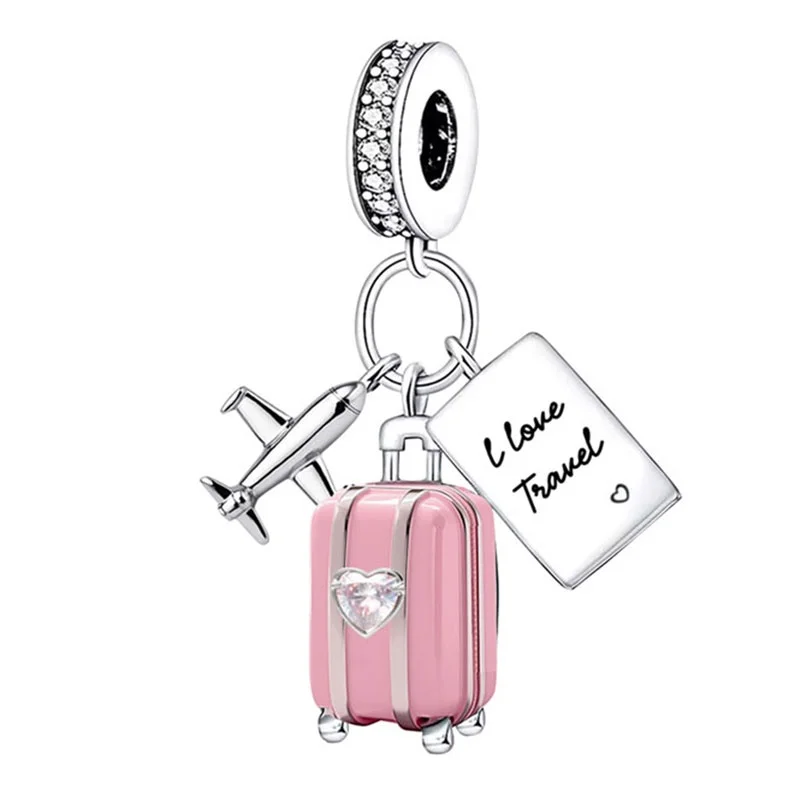925 Sterling Silver Animal Dumbbell Cute Pink Dog Charms Beads Fit Diy Bracelet Bangle Making Gift Jewelry