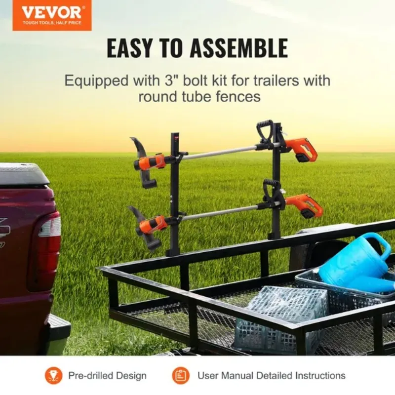 VEVOR Trimmer Rack, 2 Place Weeder Trimmer Rack, Trim Holder Trailer Rack Carrier with Zinc Alloy Password Lock, Mount On Landsc