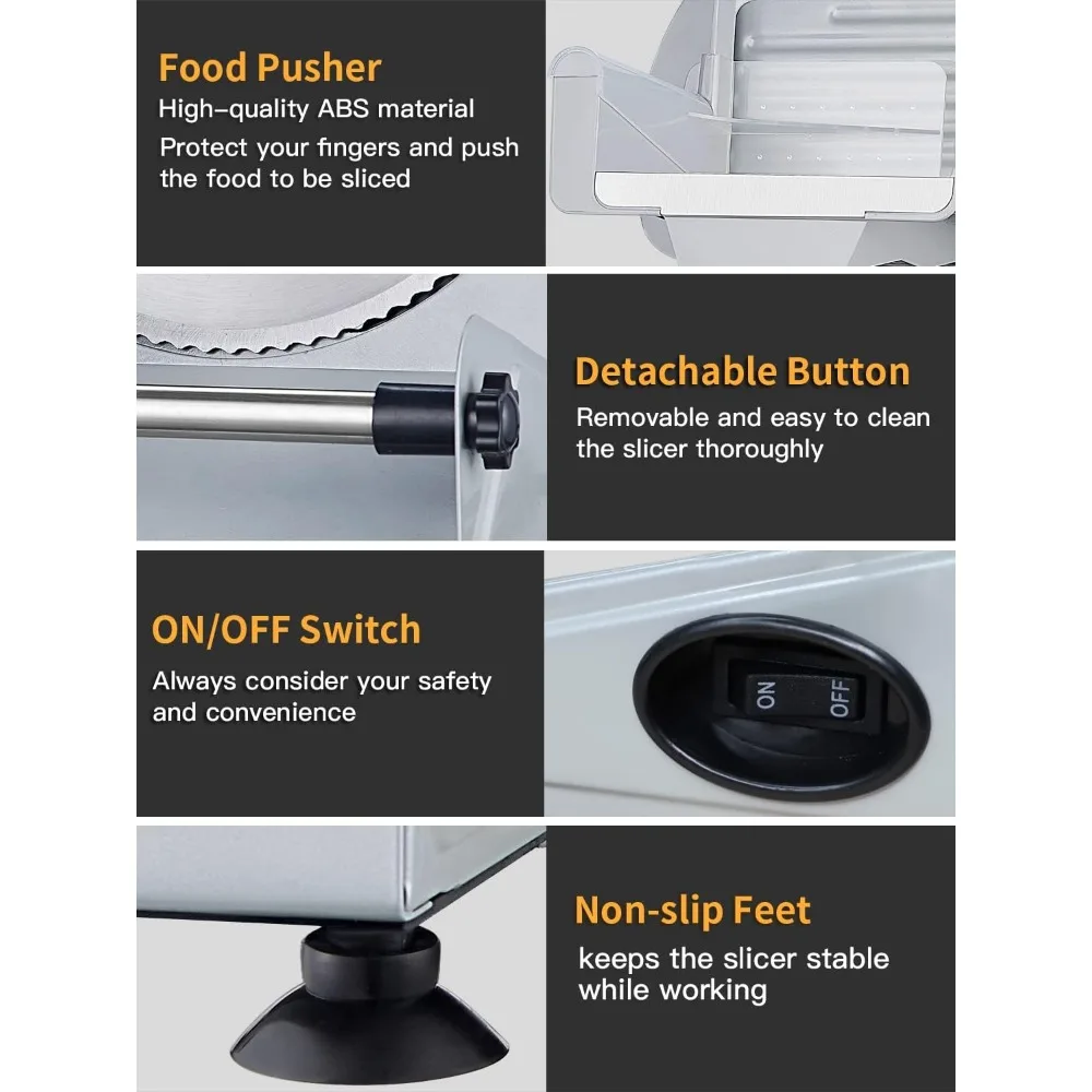 Meat Slicer, 200W Electric Food Slicer with 2 Removable 7.5" Stainless Steel Blades and Stainless Steel Tray 6