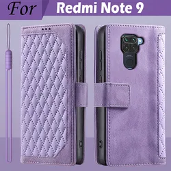 Magnetic Wallet Leather Flip Case - Premium Card Holder Cover for Redmi Note 9 (Style 1 Purple)