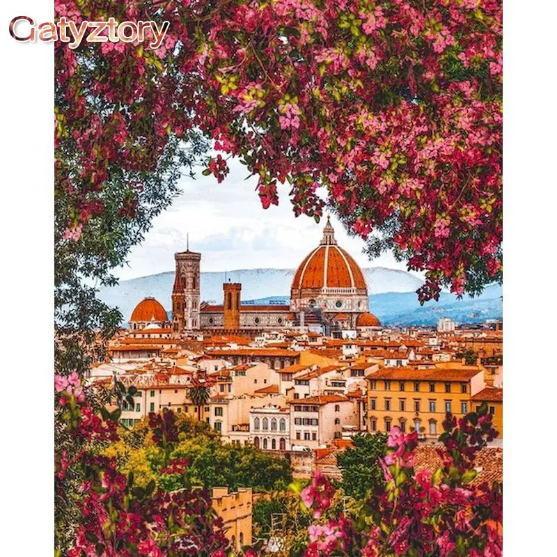 

GATYZTORY DIY Painting By Numbers Unframe Number Painting Flower Castle Scenery DIY Pictures By Numbers Adults Crafts Home Decor