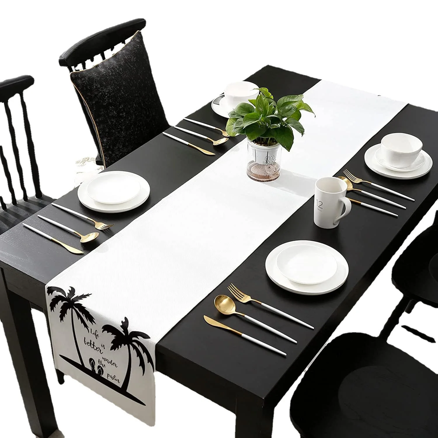 

1Pc Linen Coconut Tree Table Runner for Dining Table Home Anti-stain Dining Tablecloth Wedding Holiday Party Decor Table Runner