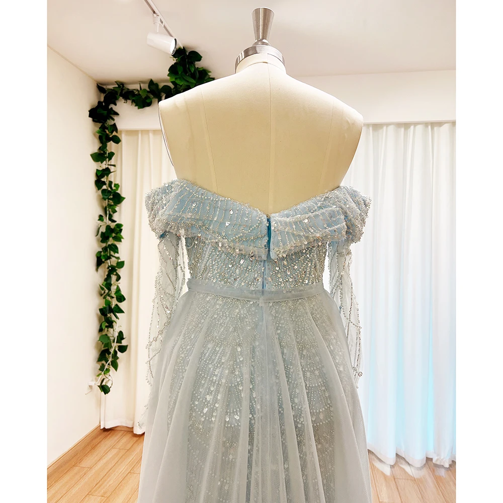 S66272a9268ab4ee2ad32d6e4ca6cd2714 Elegant Sky Blue Mermaid Pearls Evening Dress for Women Long Sleeves with Detachable Train Formal Prom Wedding Party Gowns Mallzona