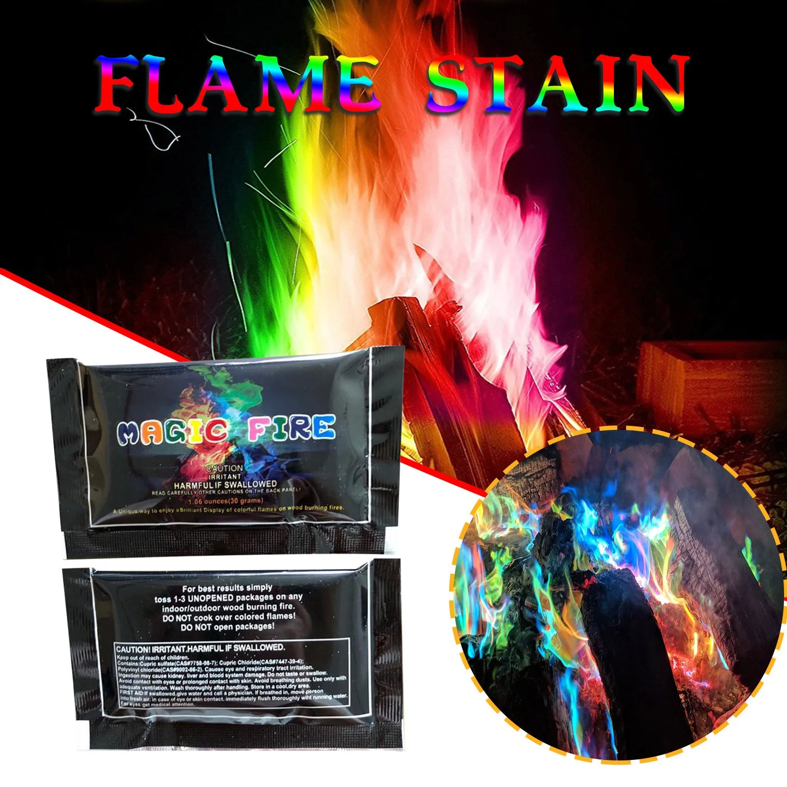 Feu mystique, feu de Camp magique, flammes de couleurs vives, Sachet de  poudre de cheminée, lueur pyrotechnique, jouet de fête de magiciens