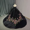 Light Black Long Sleeves Princess Quinceanera Dresses 2024 Off Shoulder Tull Gillter Sequins Lace-up Vestidos 15 años 6708 2