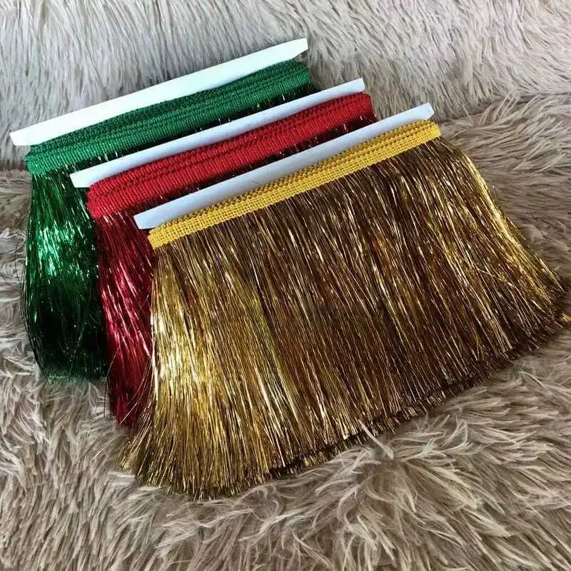 20cm High Gold and Silver Colorful Silk Tassel Fine Fringe Sparkling Stage Performance Costume Accessories