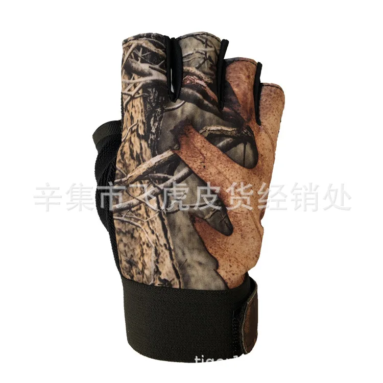 Xinji Dried Leaf Camo Breathable Sweat-absorbing Gloves Thin Outdoor Riding Tactics Anti slip Men's Half Finger Gloves
